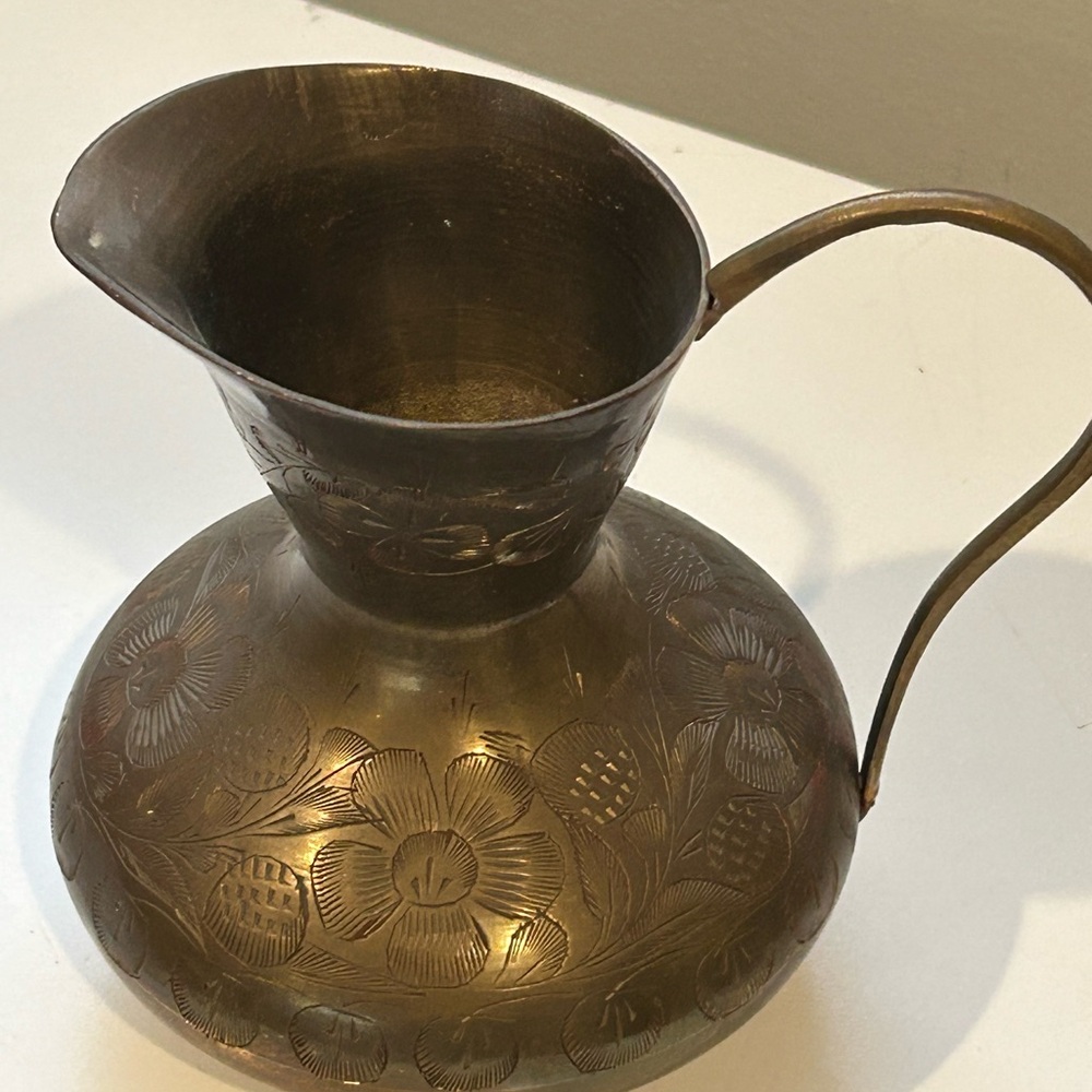 Vintage Floral Etched Metal Pitcher